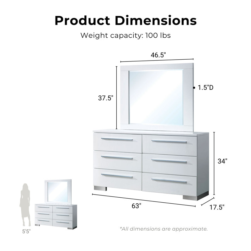 Caidah 63"W 6-Drawer Dresser with Mirror
