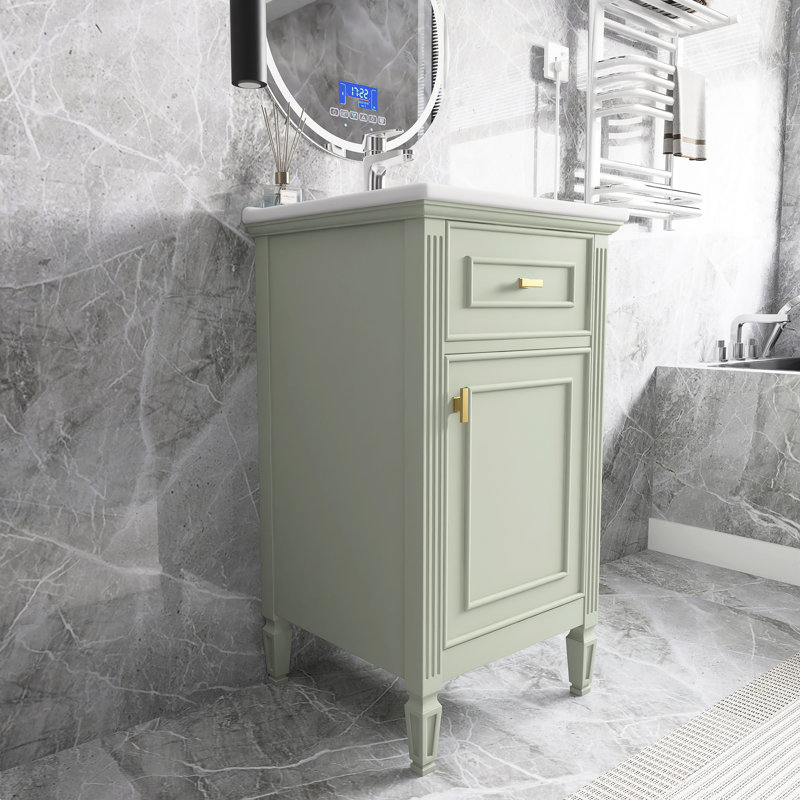 Ensemble de meuble-lavabo sur pied 20 po avec cadre en bois massif et panneau de fibres à densité moyenne avec plateau en céramique intégré