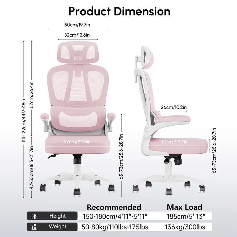 Sponge Office Chair with Headrest, Pink