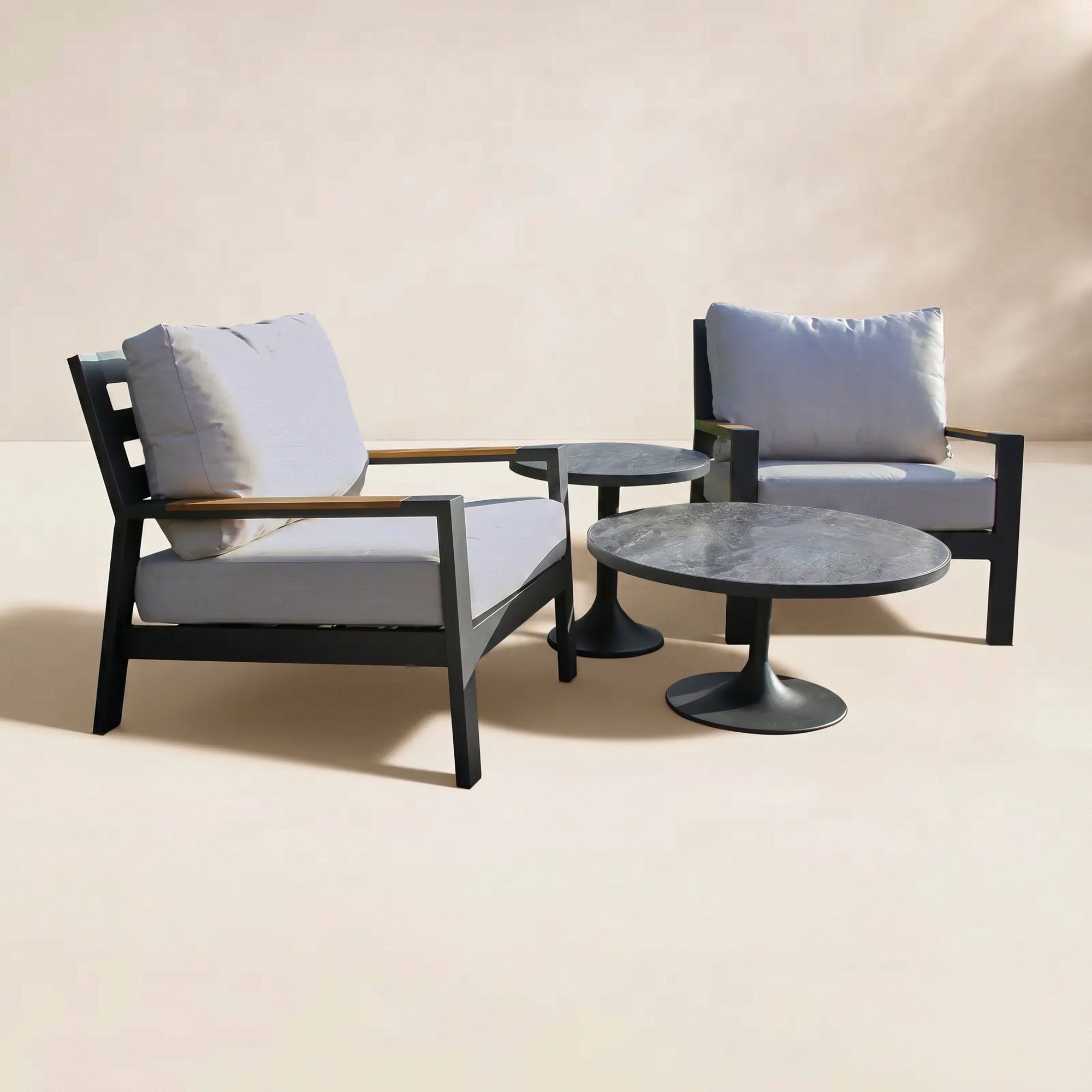 Jayton 4 Pc. Portofino Seating Group With Stacked Sintered Stone Accent Tables