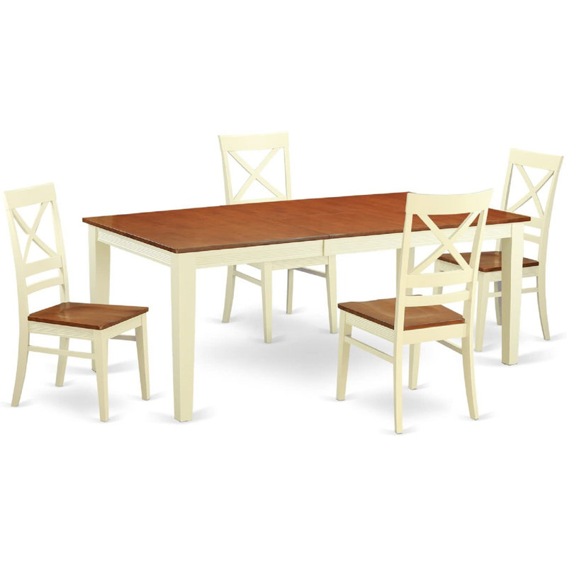 Ensemble de table de salle à manger 5 pièces comprenant une table de cuisine rectangulaire avec rallonge papillon et 4 chaises de salle à manger, babeurre et cerise