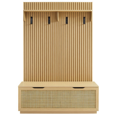 Soma Fluted 3-In-1 Hall Tree With Storage Bench And Coat Rack In Walnut by Corrigan Studio