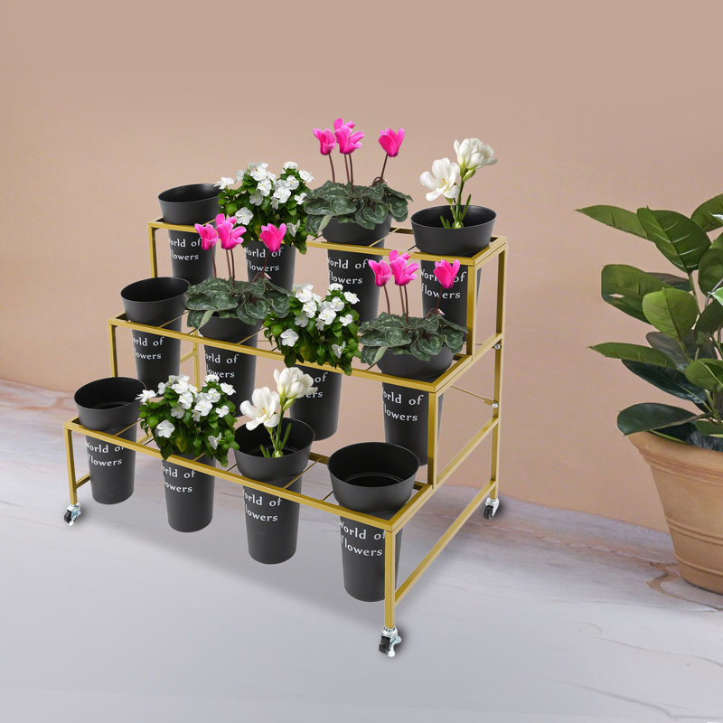 Présentoir à fleurs en métal avec roulettes
