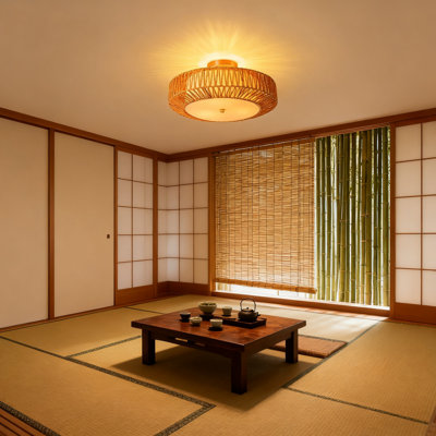 Lustre encastré en rotin 3 lumières Boho