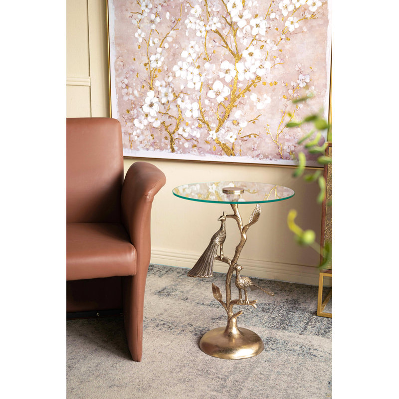 Table d'appoint paon 17,7 x 17,7 x 24 po avec plateau rond en verre