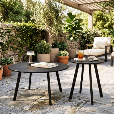 Ensemble de 2 tables basses gigognes rondes, tables d'appoint et de bout modernes en métal, ensemble de tables d'appoint peu encombrantes pour le salon, la chambre à coucher, le balcon, le patio, l'intérieur et l'extérieur