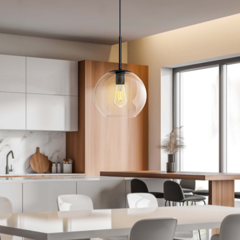 Slavo 1- Single Pendant Light With Clear Glass Shade, Black