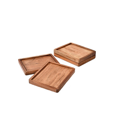 Petit ensemble de plateaux rectangulaires en bois d'acacia