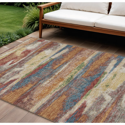 Tapis intérieur lavable abstrait vert orange et doré 8 pi x 10 pi