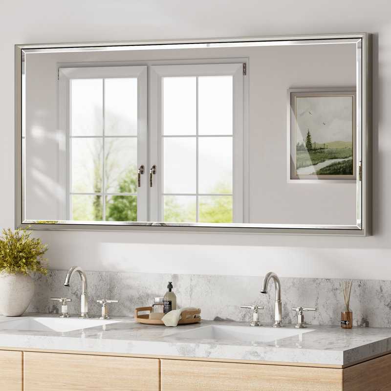 Lohoski Decorative Bathroom Vanity Mirror for Wall - Beveled Design, 24" x 48", Brushed Nickel