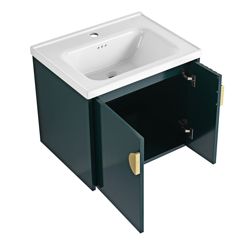 Ensemble de meuble-lavabo simple 23,80 po avec plateau en céramique, Vert, 24"
