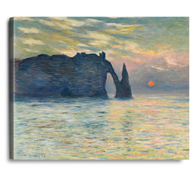 The Cliff, Étretat, Sunset by Claude Monet The World Classic Art Reproductions, Giclee Canvas Prints Wall Art for Home Decor