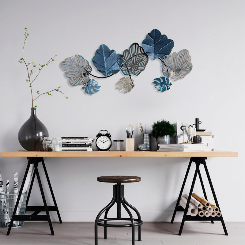 Traditional Wall Decor on Metal, Grey/Blue