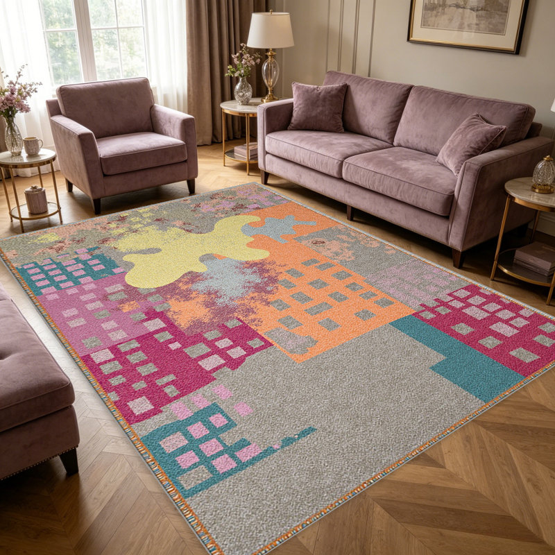 Multicolor Abstract Patchwork carpet-easy to clean, machine-washable, soft and comfortable; suitable for door mats, kitchens, living rooms, bedrooms, corridors, and laundry areas. Easy to clean, durable carpet for home decoration.