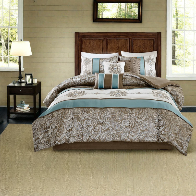 Elegant 7 Piece Bedding Sets, Polyester Jacquard Paisley For Home