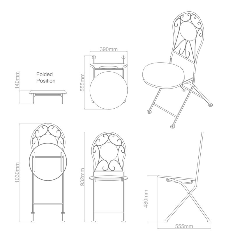 Ajaccio 48cm H Metal Queen Anne Back Folding Side Chair, Cream