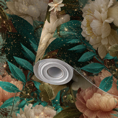 Papier peint auto-adhésif et pivoines de luxe à motif floral sans couture autocollant et amovible 24 po x 118 po (60 x 300 cm)