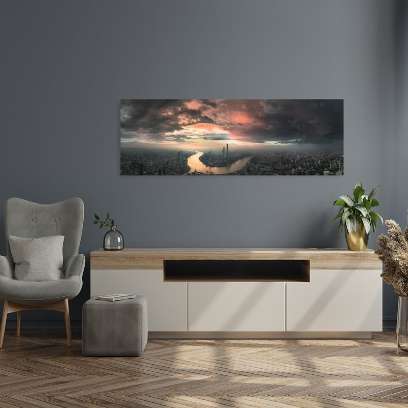 «City Sunset Panorama Dramatic Modern Vibrant Architecture City», art mural, H 48 po x l 16 po