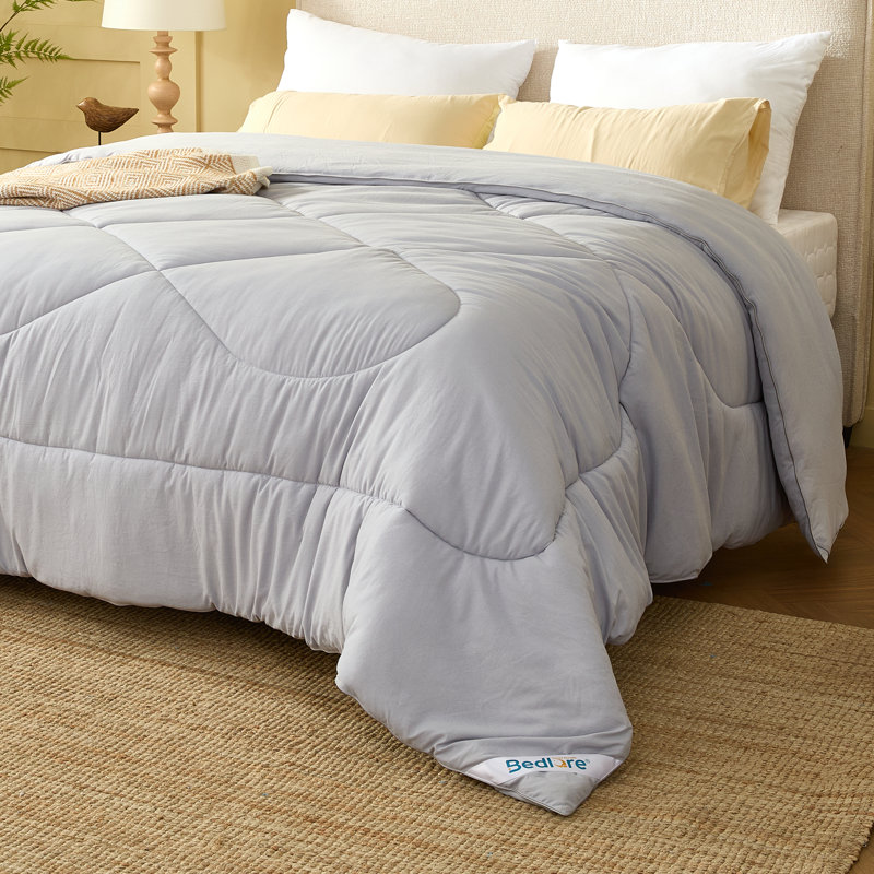 Édredon grand lit toutes saisons, housse de couette en duvet synthétique ultra doux avec 4 languettes - lavable à la machine