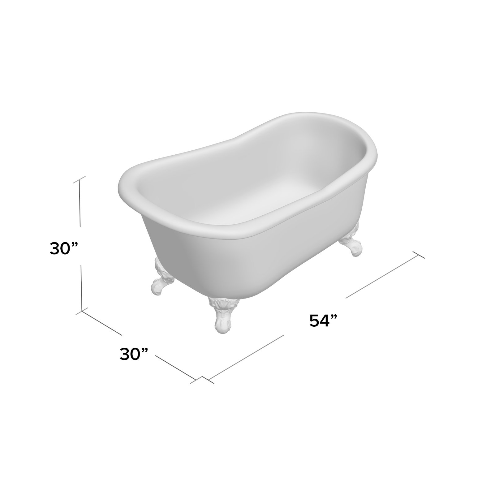 Dian 54" Freestanding Soaking Cast Iron Bathtub, Polished Nickel, White Interior with White Exterior