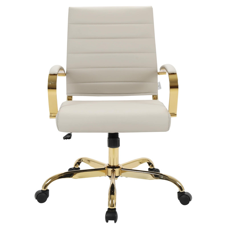 Fauteuil de bureau pivotant en cuir Naudain, Brun clair, Simple