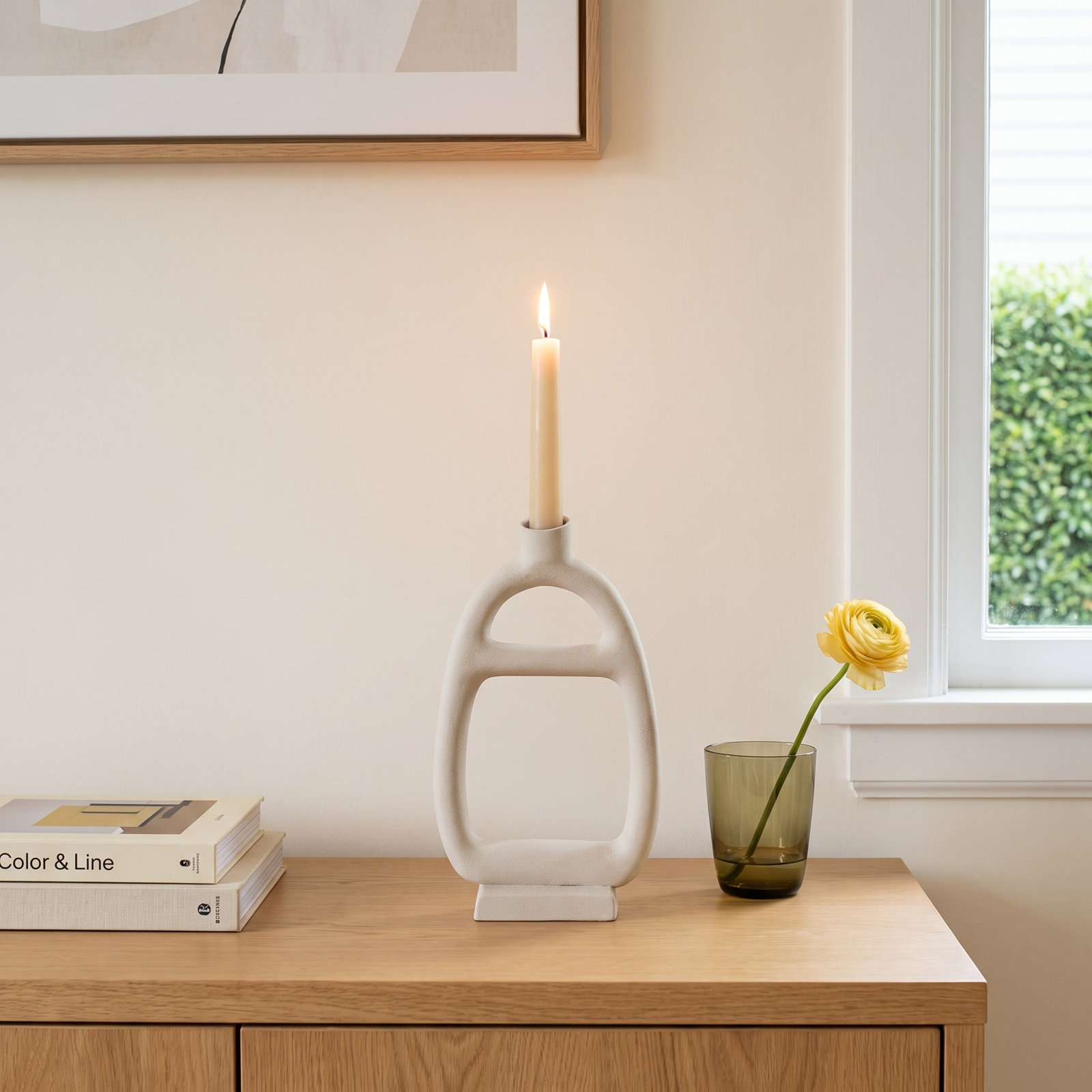 Aluminum Candlestick Holder, Off White
