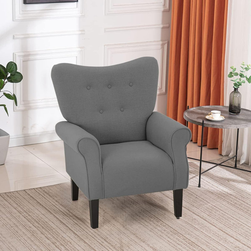 Fauteuil d'appoint moderne avec dossier haut et capitonnage à boutons, fauteuil avec pieds en bois massif pour le salon, la chambre à coucher ou le club