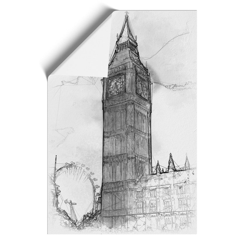 Big Ben and the London Eye Sketch - Frameless Print, 30cm H x 21cm W x 0.1cm D