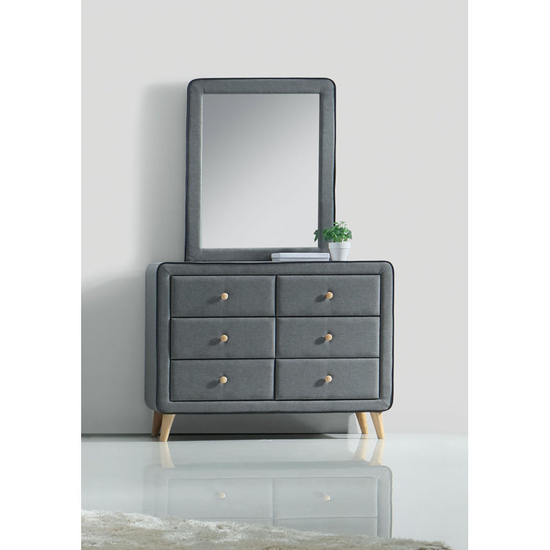 Miroir, tissu gris clair