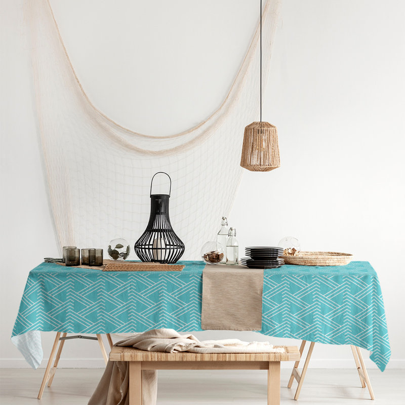Classic Zig Zag Tablecloth, Teal/White