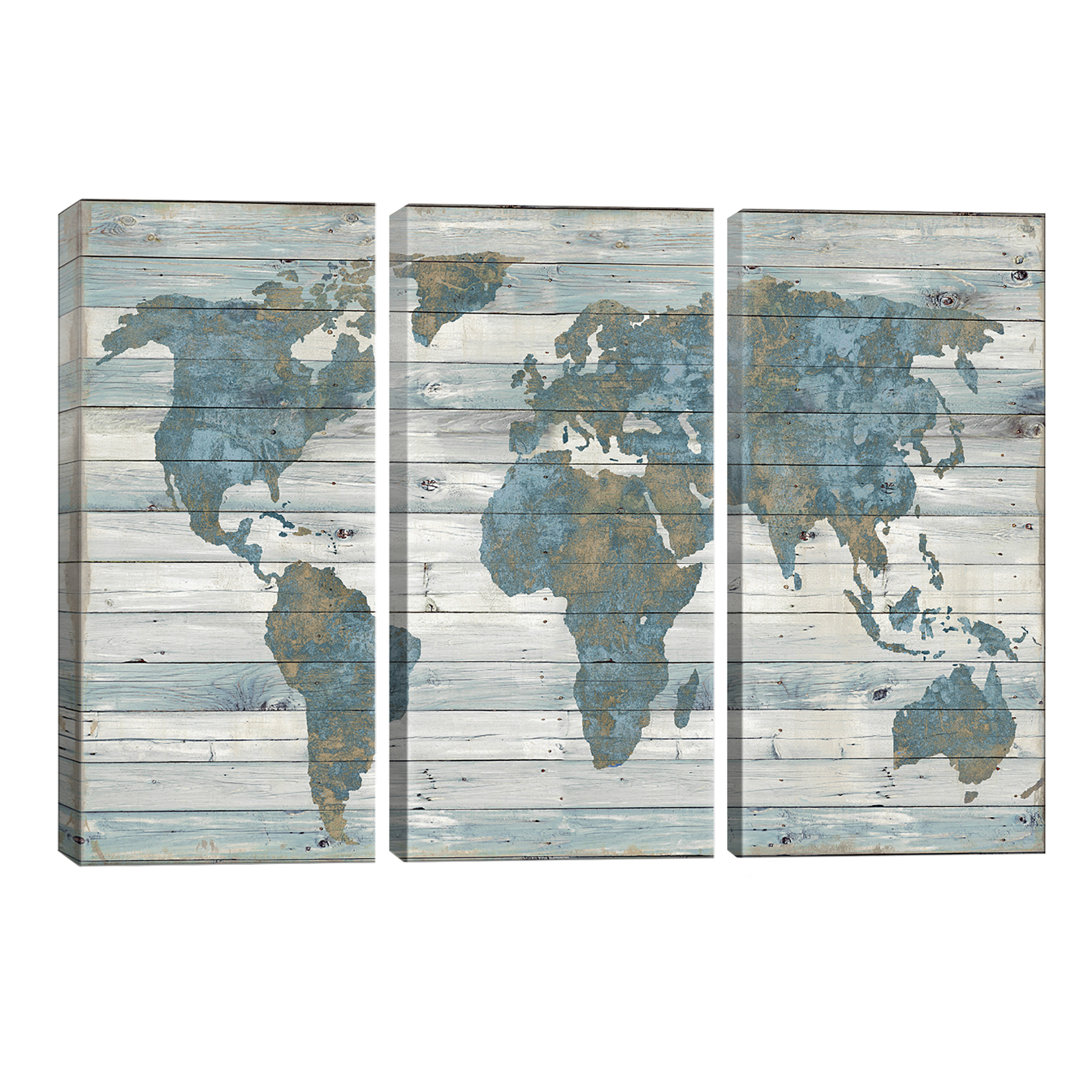 'World Map on Wood' Graphic Art Multi-Piece Image on Wrapped Canvas