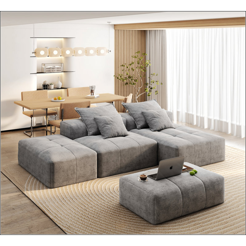 Canapé modulaire surdimensionné moderne avec repose-pieds, Velours côtelé gris
