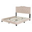 Grand lit moderne en velours beige, tête de lit avec rivets décoratifs, stable et sans sommier tapissier, plateforme et ornement en velours requis