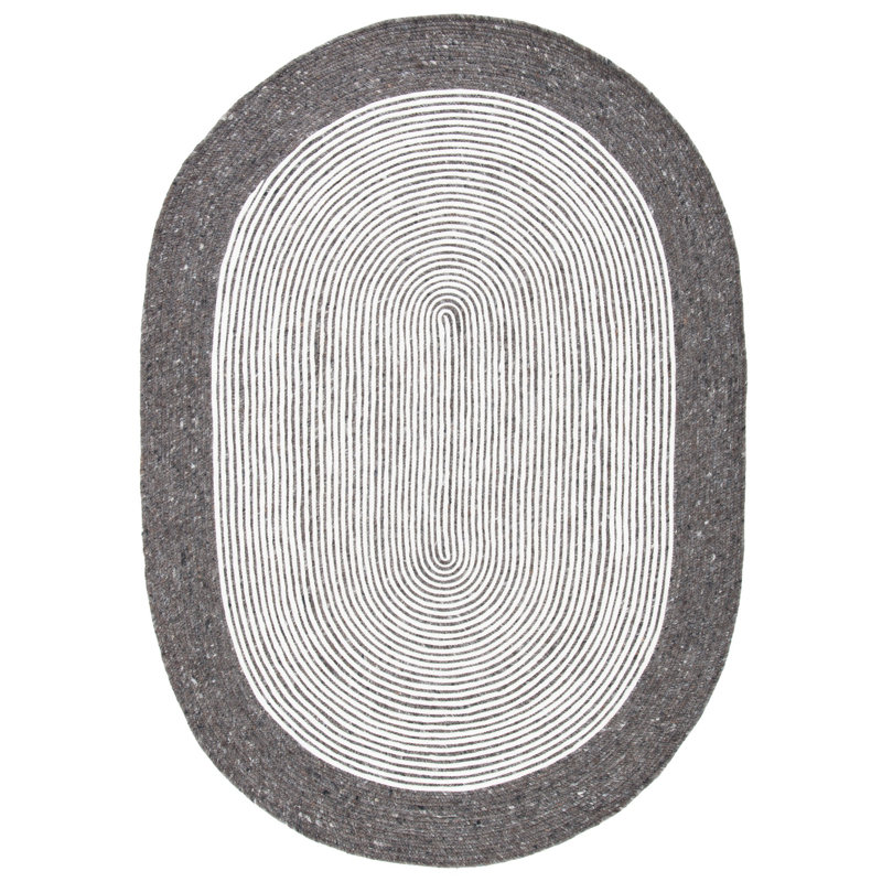 Mcconnell Hand Woven Wool/Cotton Rug in Charcoal/Ivory, Oval 5' x 7'