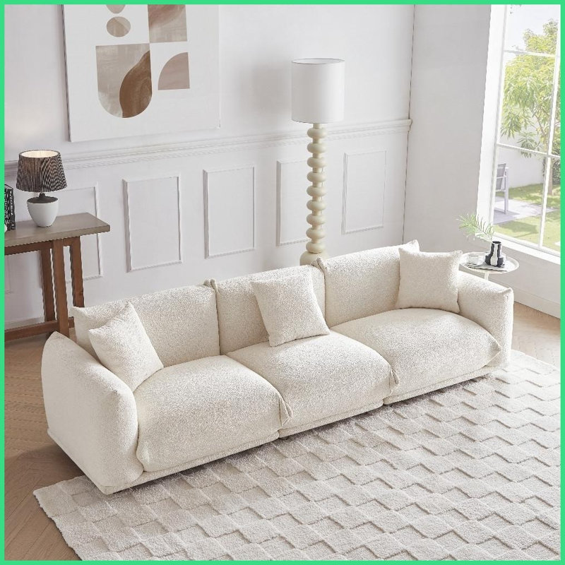 Canapé moderne en sherpa à 4 places avec structure en bois massif et pieds en métal 3 coussins - Conception linéaire modulaire pour la chambre à coucher du salon