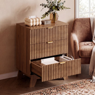 Commode 3 tiroirs cannelée pour chambre à coucher avec commode, commode l 23,6 po, table de chevet