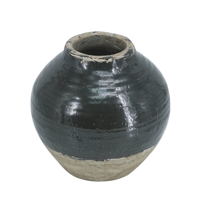 Dark Green Round Rustic Terracotta Vase