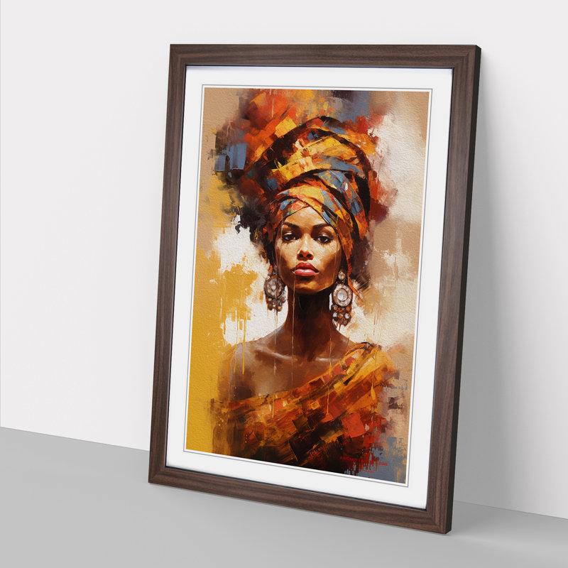 African Woman Impressionism No.2 - Framed Print, 64cm H x 46cm W x 2cm D, Walnut 