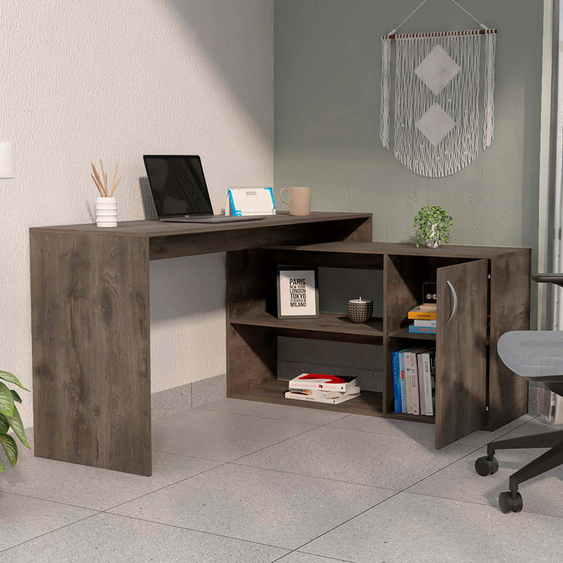 Bureau d'écriture en L à 2 tablettes Ridley, Marron foncé