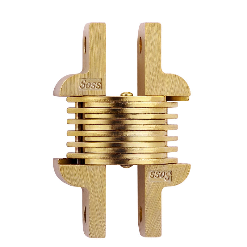 SOSS Model 106 surface mount hinge, maximum material thickness is 5/64", Satin Brass