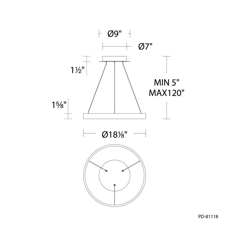 Luminaire suspendu tambour Sirius Unique à intensité variable DEL, H 120 po x l 18,13 po x P 18,13 po, Laiton antique