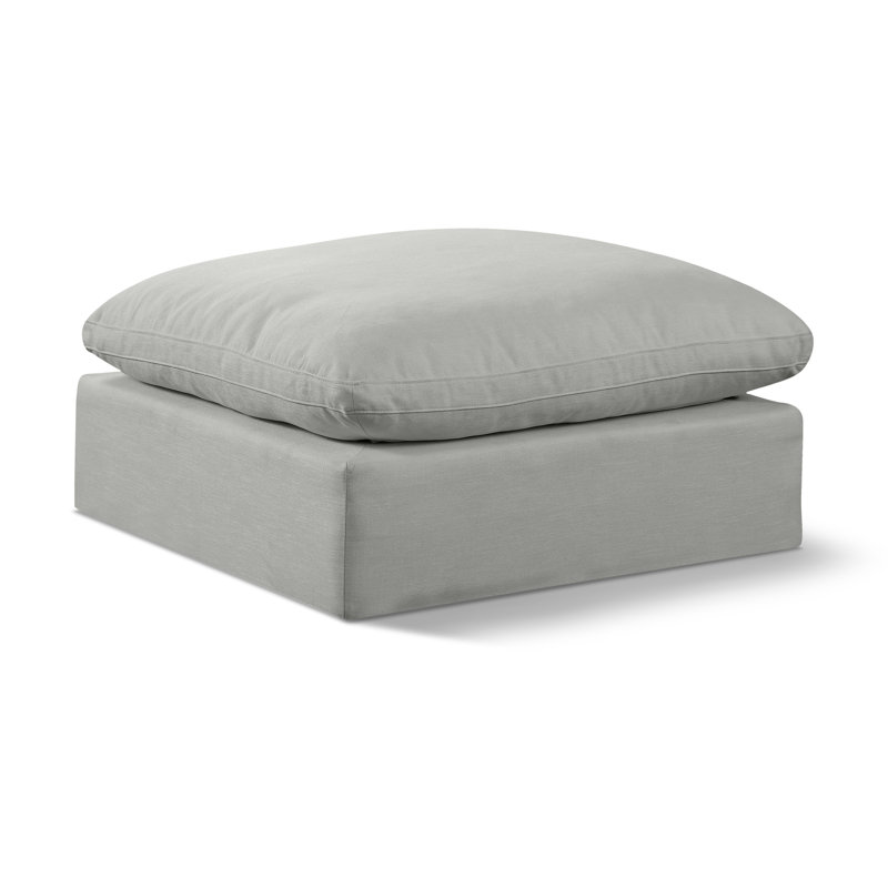 Israar Upholstered Ottoman, Grey Linen Textured Fabric