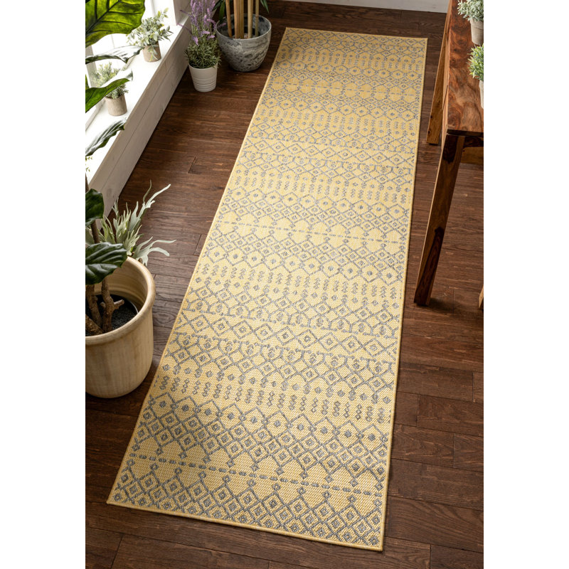 Geometric Synthetic Kilim Indoor / Outdoor Area Rug, Runner 80 x 300 cm