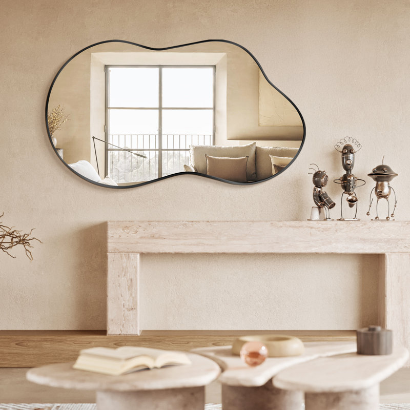 Irregular Metal Framed Wall Mirror, Asymmetrical Mirrors, 91 cm H x 60 cm W, Black