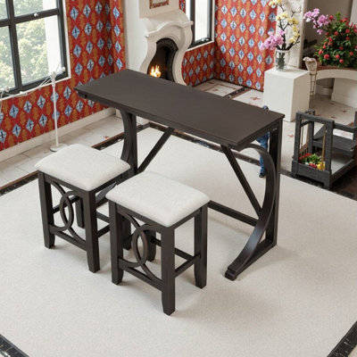 3-Piece Counter Height Dining Table Set With USB Charging Rubberwood & MDF 47.2 Inch Farmhouse Table & 2 Stools