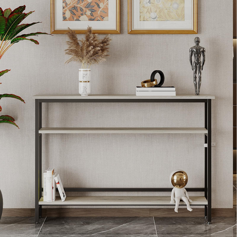 Table de canapé mince de 5,9 po, console étroite à 2 niveaux avec tablette ajustable, table basse encastrée pour le salon, l'entrée, le couloir et le vestibule