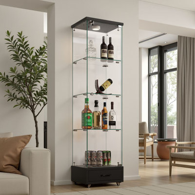 65.8"H Glass Display Cabinet, Bookcase With 13-Color LED & 1 Drawer by Wrought Studio