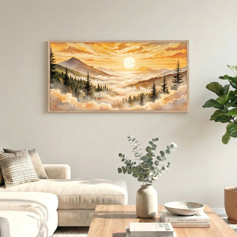 «Mountain Sunrise», reproduction d'art sur toile encadrée de 1 x 58 po x 28 po, 58 po x 28 po