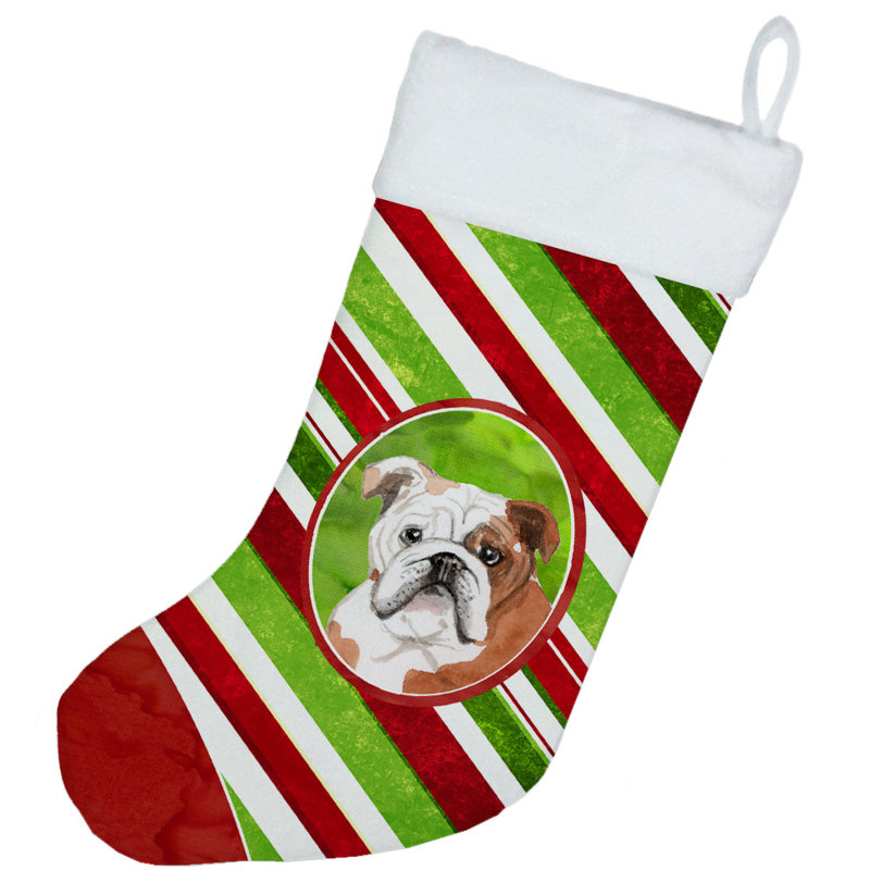 Chaussette de noël à rayures à sucre, Bouledogue anglais