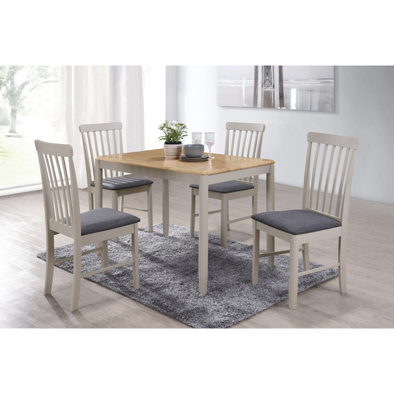 Ankrum 4 - Person Rubberwood Solid Wood Dining Set, Stone Grey, Charcoal/Grey
